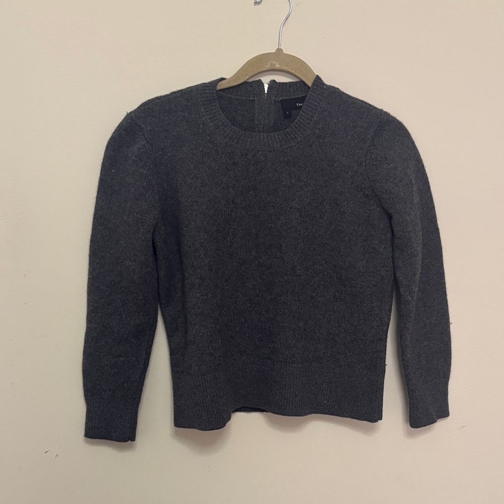 The Kooples Women's Dark Grey Wool Crewneck Sweater with Back Zipper Detail US 2